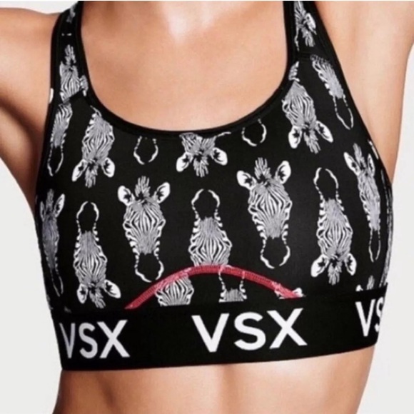 Victoria's Secret Other - Victorias Secret VSX Sports-Bra Black White Zebra Print Stretch Pullover Size M